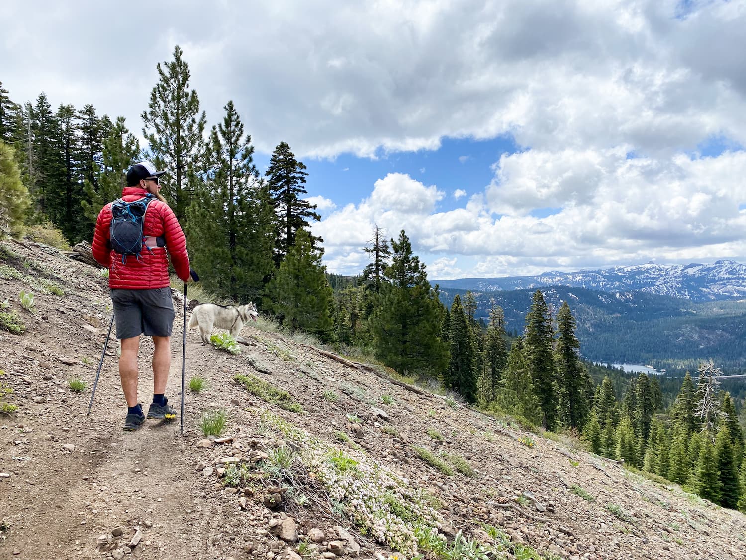 man hiking in lake tahoe